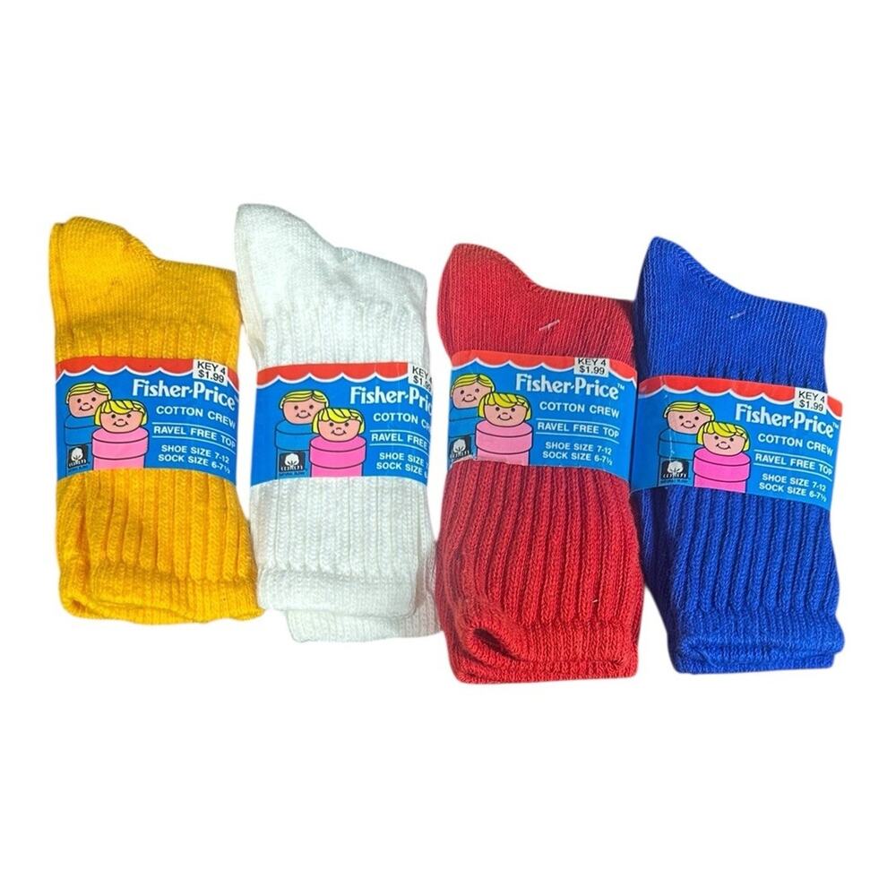Vtg Fisher Price 90s Toddler Boys Solid Color Cotton Crew Socks 4 Pr Size 7-12